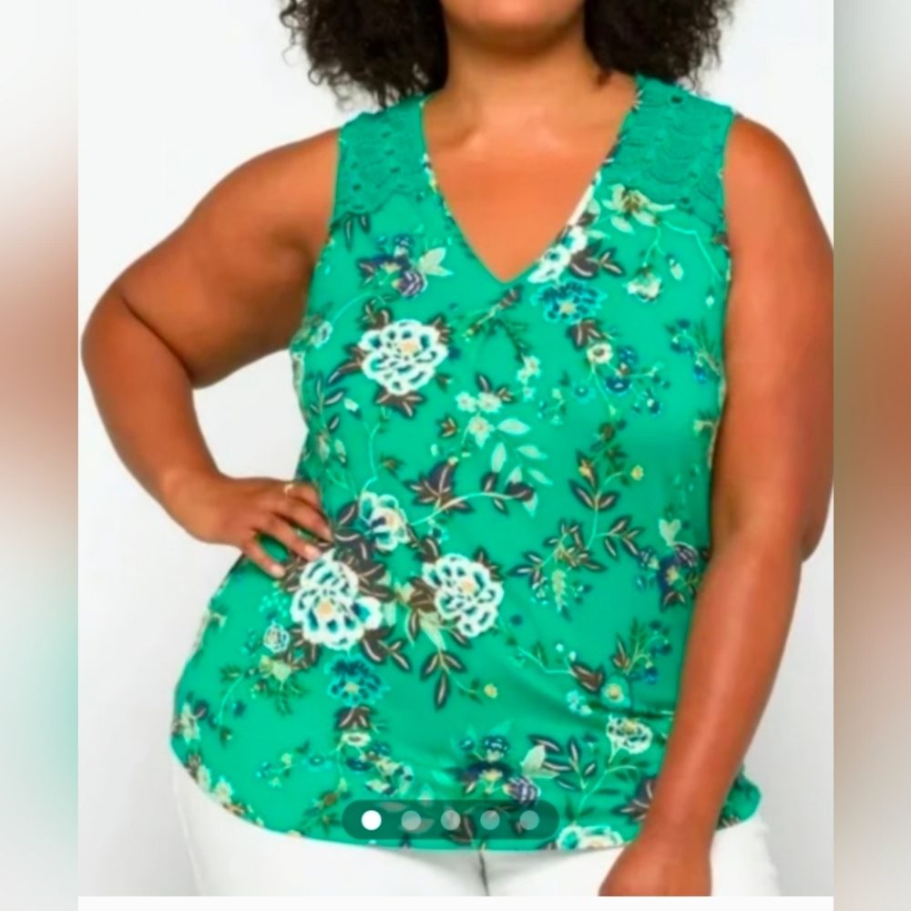 NWT Daniel Rainn Sleeveless Fantine Crochet lace green floral cutout shirt 2X